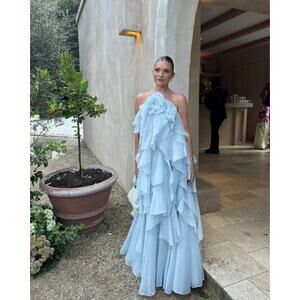 Aje Pandorea Layered Maxi Dress Silver Blue US 6